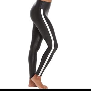 Spanx Faux Leather Women's Leggings with White Side Stripe -Size M -Grea…